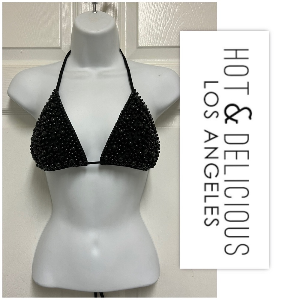 Hot And Delicious Black Beaded Bikini Top